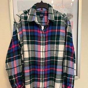 GAP - Flannel Big Shirt - NWT green, white blue, pink